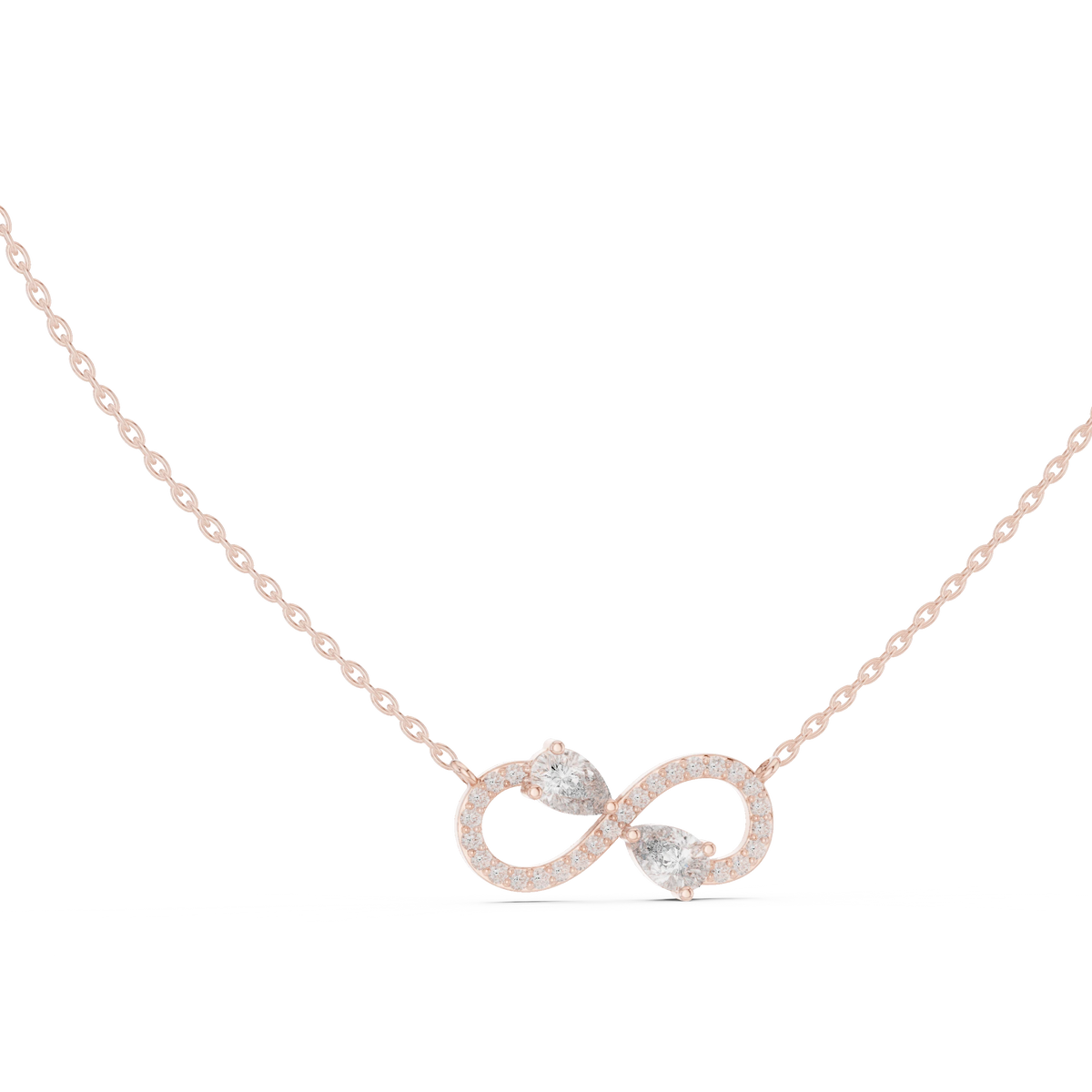 Infinity Pear Moissanite Station Pendant in rose 925 sterling silver, view 1
