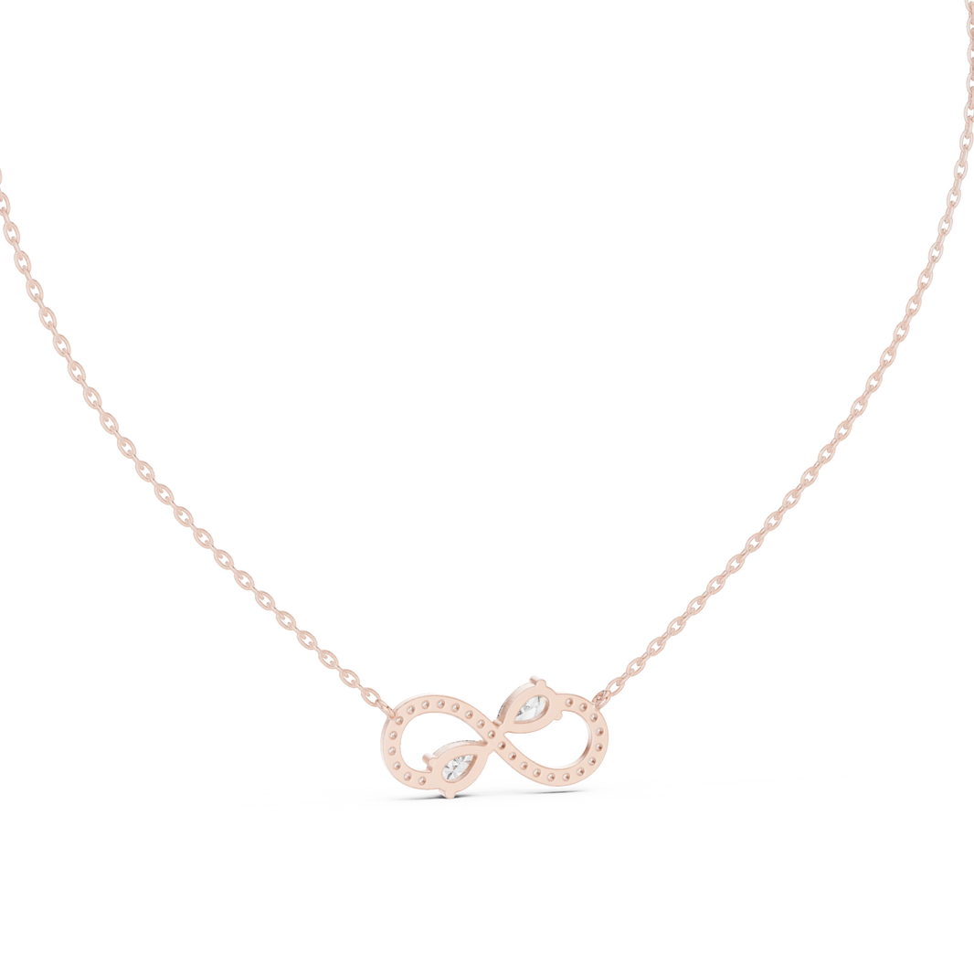 Infinity Pear Moissanite Station Pendant in rose 925 sterling silver, view 4