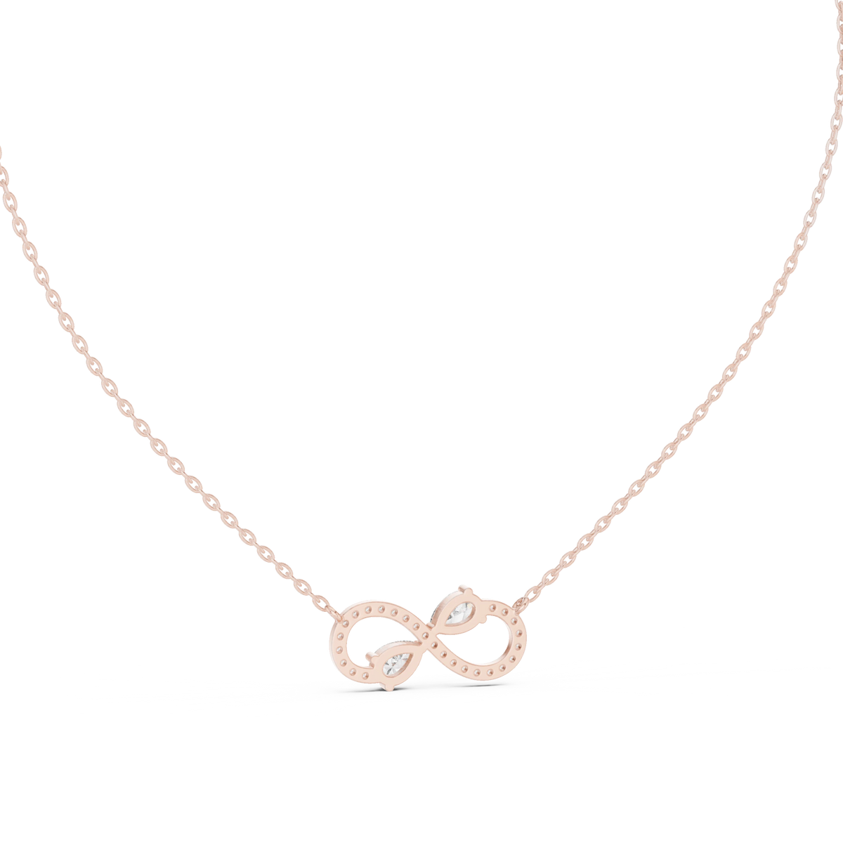 Infinity Pear Moissanite Station Pendant in rose 925 sterling silver, view 4
