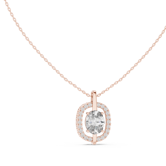 Floating Oval Halo Moissanite Pendant in rose 925 sterling silver, view 1