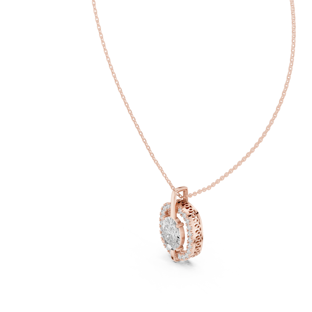Floating Oval Halo Moissanite Pendant in rose 925 sterling silver, view 2