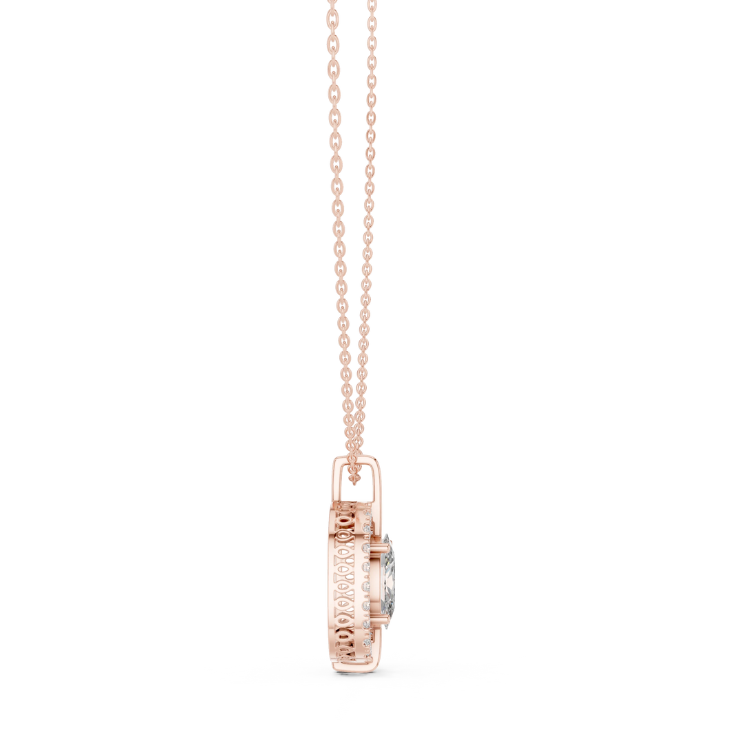 Floating Oval Halo Moissanite Pendant in rose 925 sterling silver, view 3