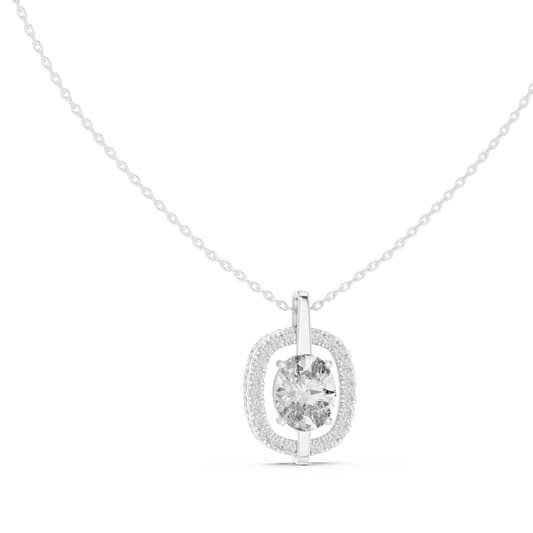 Floating Oval Halo Moissanite Pendant in white 925 sterling silver, view 1