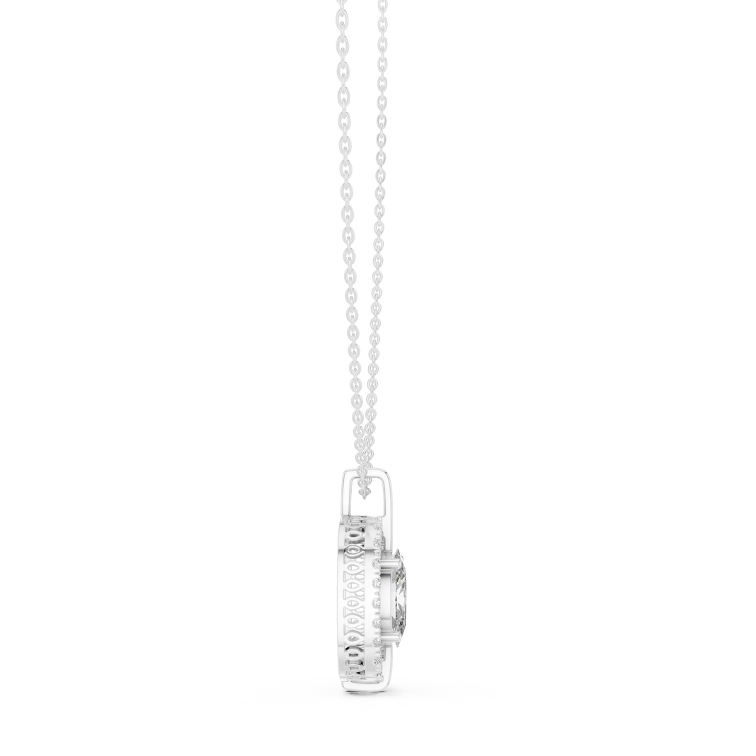 Floating Oval Halo Moissanite Pendant in white 925 sterling silver, view 3