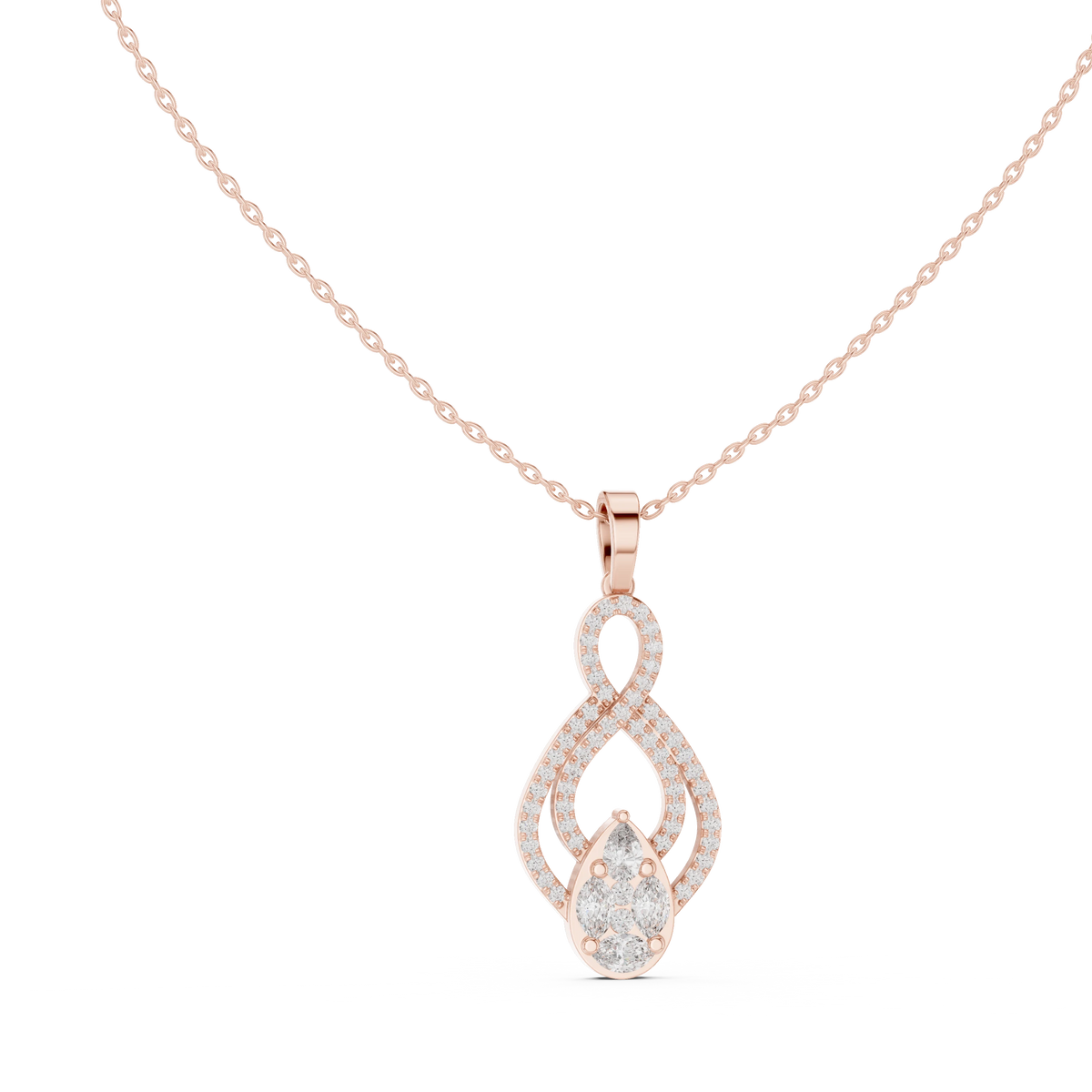 Infinity Loop Cluster Drop Moissanite Pendant in rose 925 sterling silver, view 1