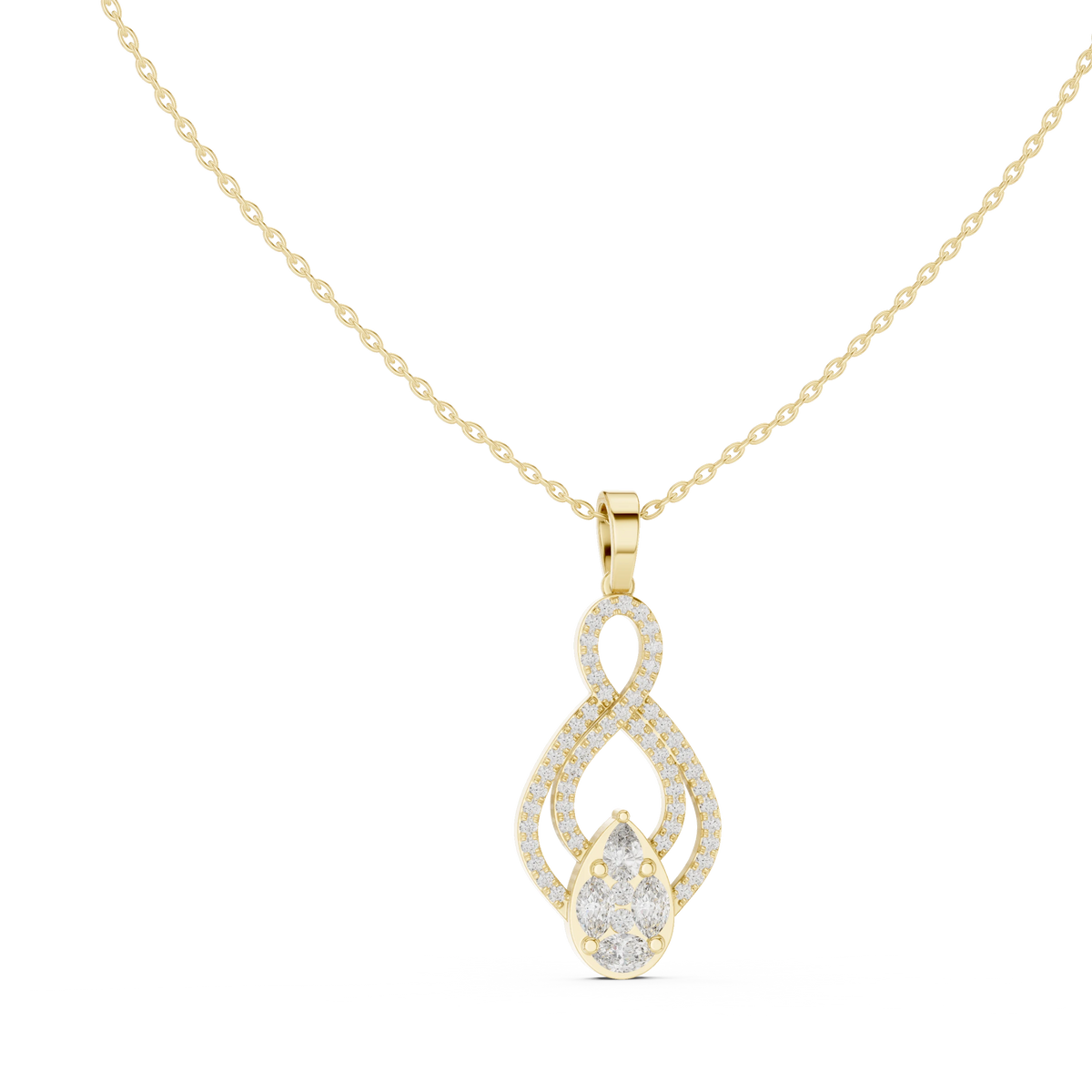 Infinity Loop Cluster Drop Moissanite Pendant in yellow 925 sterling silver, view 1