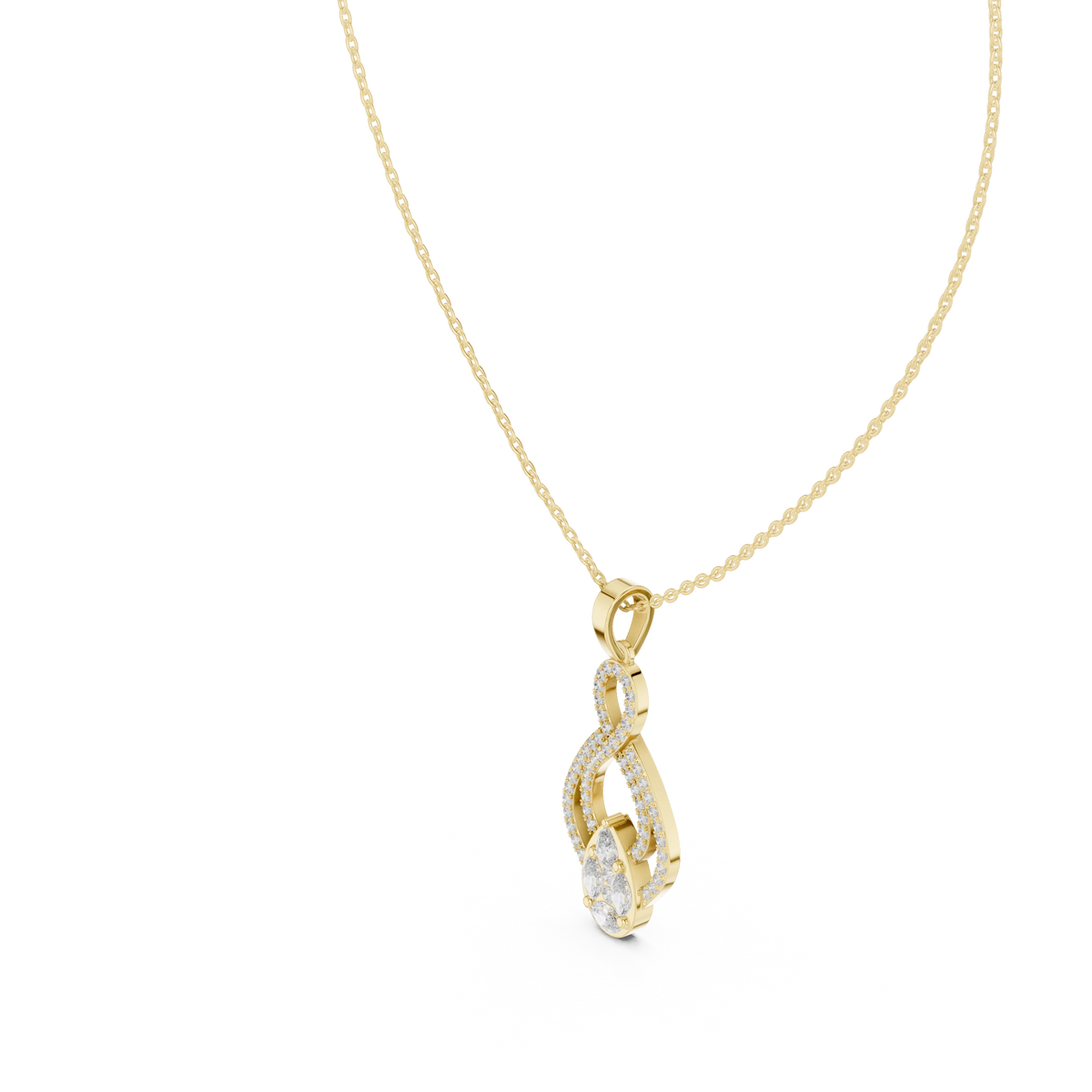 Infinity Loop Cluster Drop Moissanite Pendant in yellow 925 sterling silver, view 2