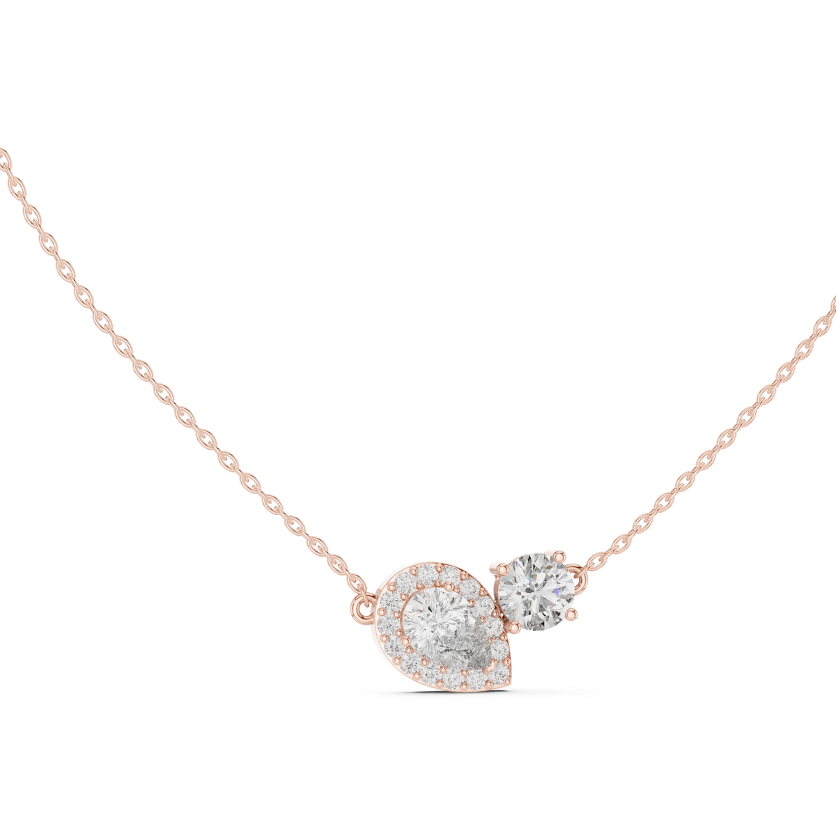 Pear Halo and Round Toi et Moi Moissanite Pendant in rose 925 sterling silver, view 1