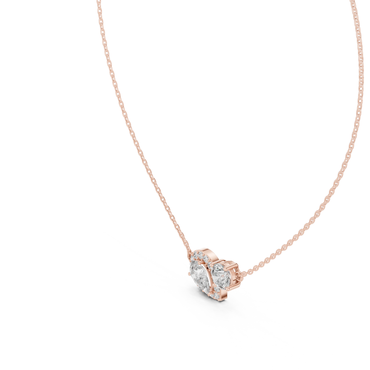 Pear Halo and Round Toi et Moi Moissanite Pendant in rose 925 sterling silver, view 2
