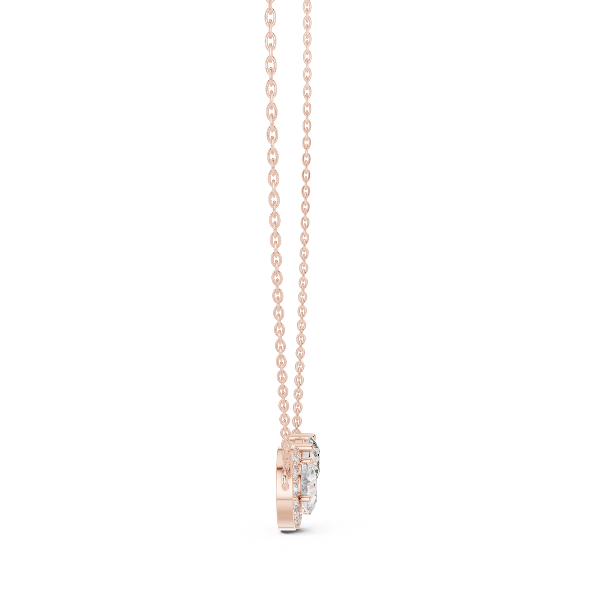 Pear Halo and Round Toi et Moi Moissanite Pendant in rose 925 sterling silver, view 3