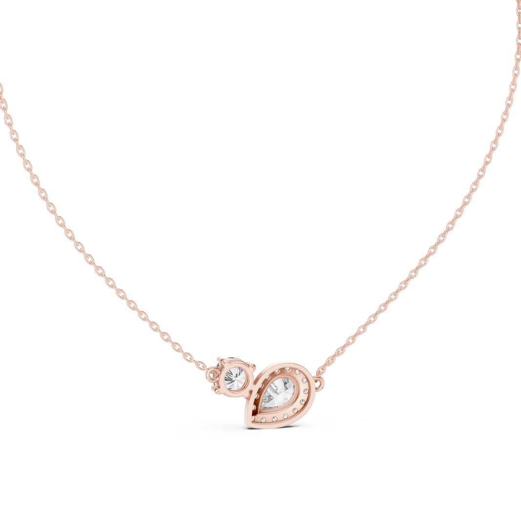 Pear Halo and Round Toi et Moi Moissanite Pendant in rose 925 sterling silver, view 4