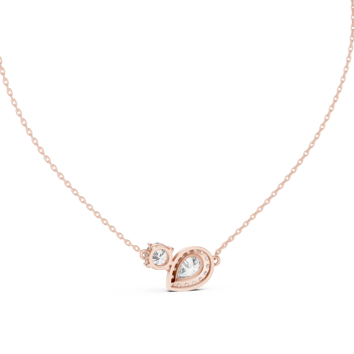 Pear Halo and Round Toi et Moi Moissanite Pendant in rose 925 sterling silver, view 4