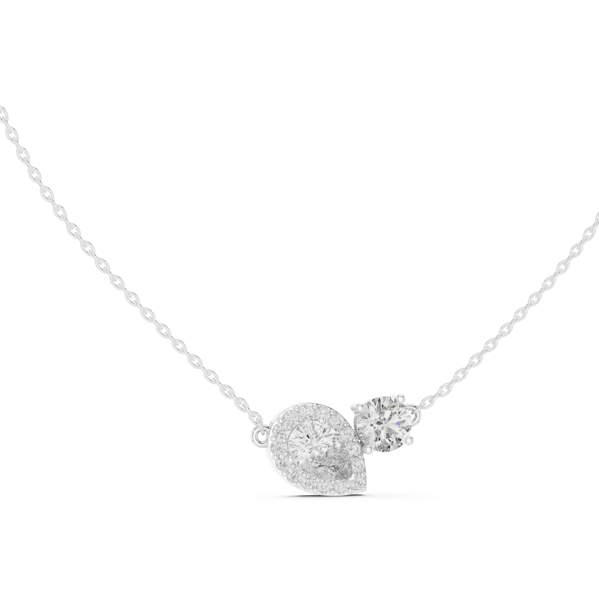Pear Halo and Round Toi et Moi Moissanite Pendant in white 925 sterling silver, view 1