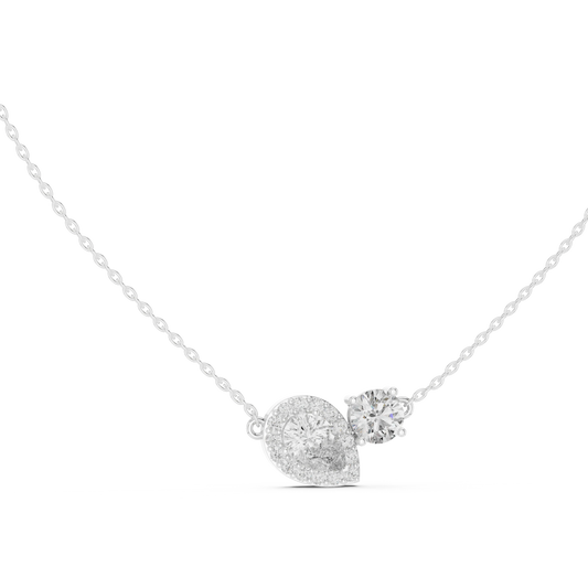 Pear Halo and Round Toi et Moi Moissanite Pendant in white 925 sterling silver, view 1