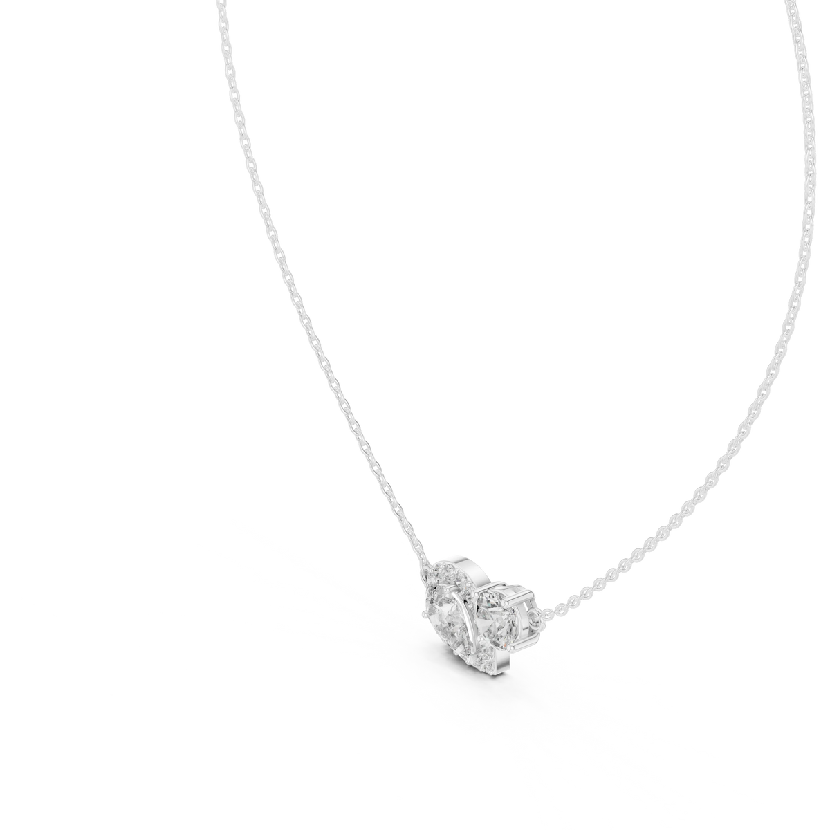 Pear Halo and Round Toi et Moi Moissanite Pendant in white 925 sterling silver, view 2