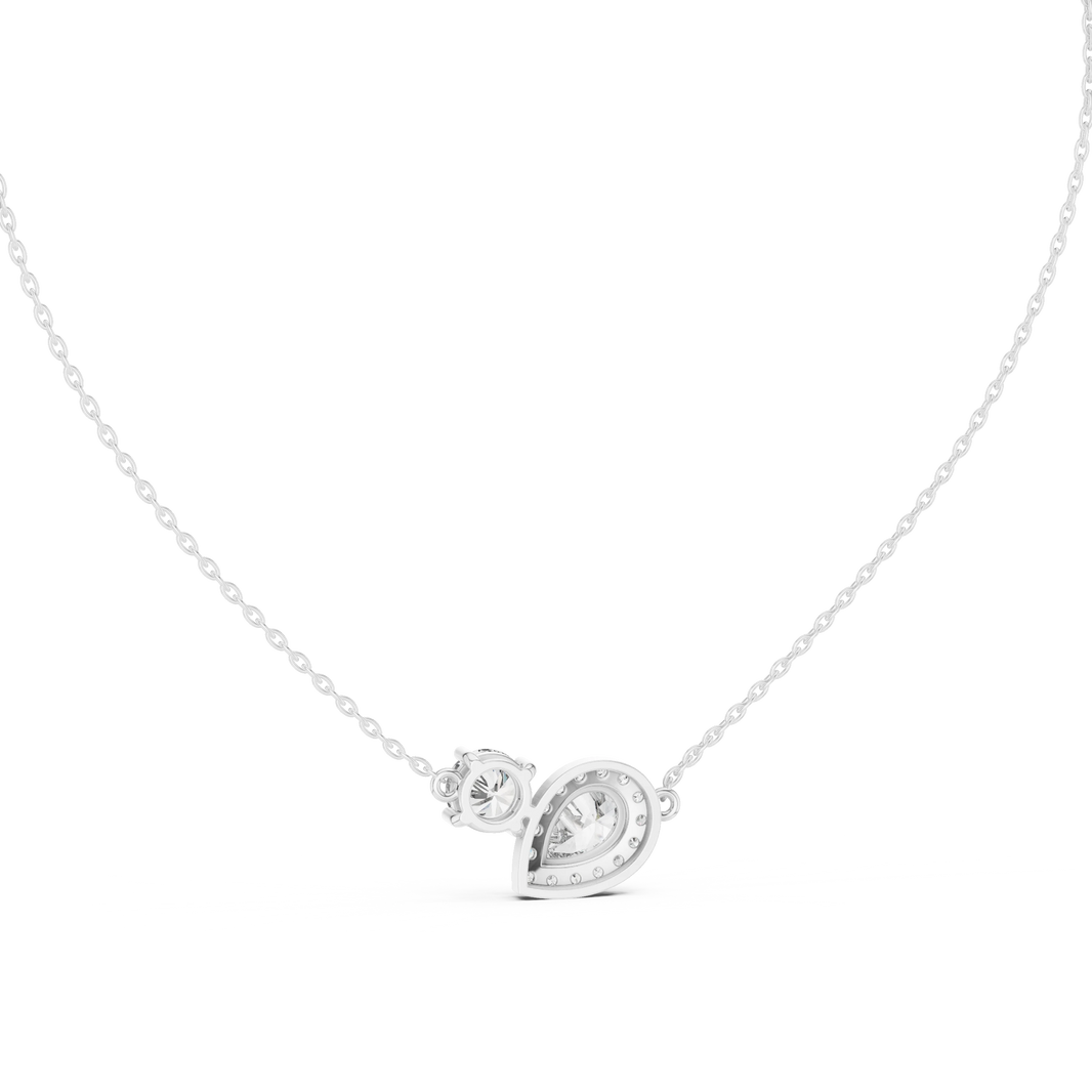Pear Halo and Round Toi et Moi Moissanite Pendant in white 925 sterling silver, view 4