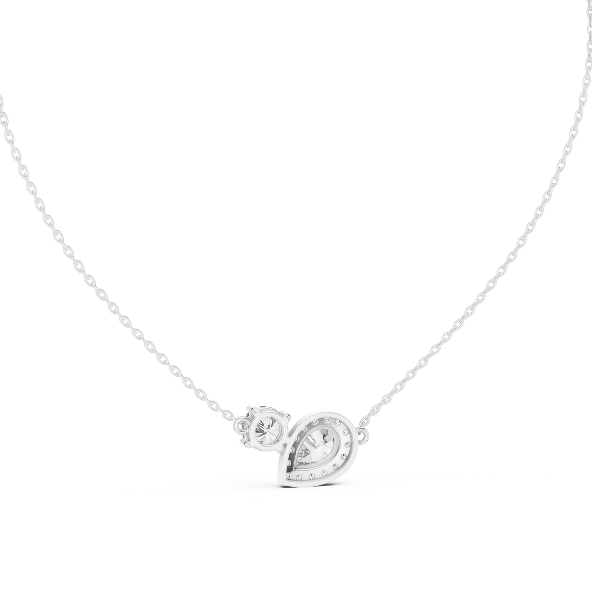 Pear Halo and Round Toi et Moi Moissanite Pendant in white 925 sterling silver, view 4