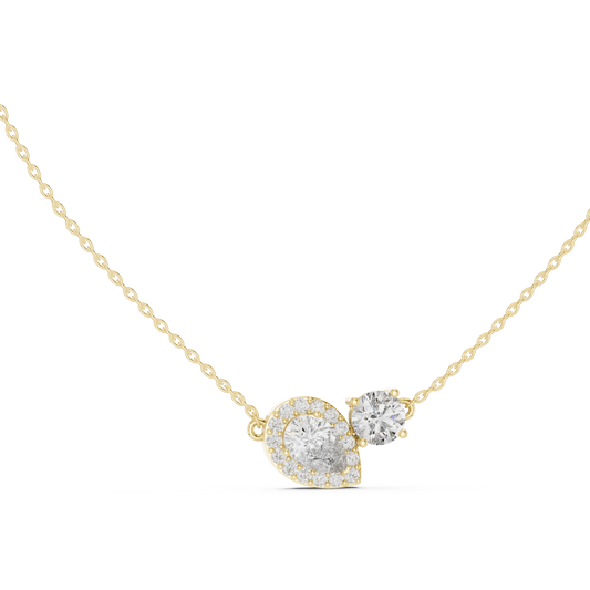 Pear Halo and Round Toi et Moi Moissanite Pendant in yellow 925 sterling silver, view 1