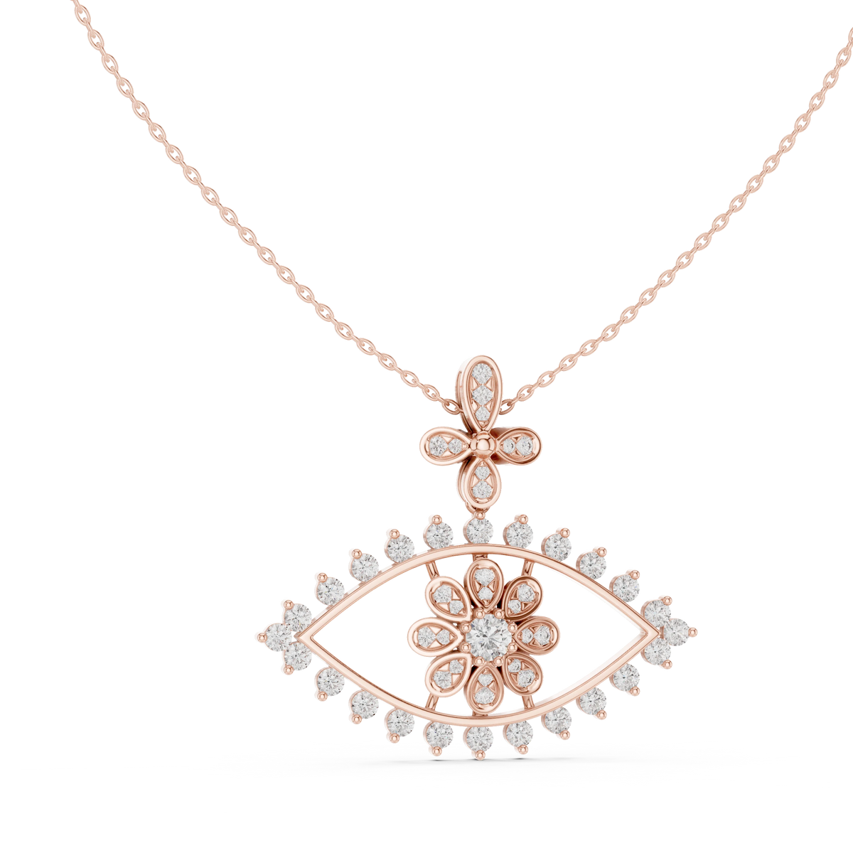 Evil Eye Flower Moissanite Drop Pendant in rose 925 sterling silver, view 1