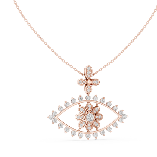 Evil Eye Flower Moissanite Drop Pendant in rose 925 sterling silver, view 1