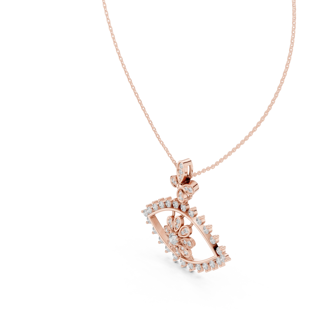 Evil Eye Flower Moissanite Drop Pendant in rose 925 sterling silver, view 2