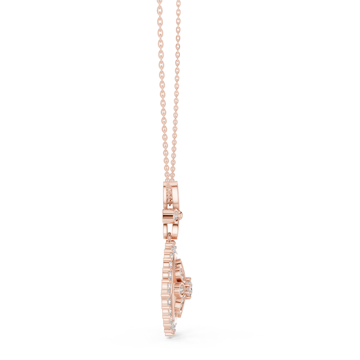 Evil Eye Flower Moissanite Drop Pendant in rose 925 sterling silver, view 3