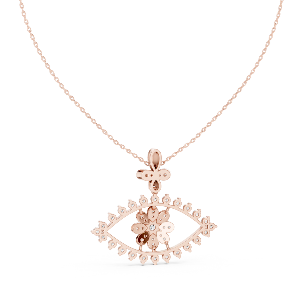 Evil Eye Flower Moissanite Drop Pendant in rose 925 sterling silver, view 4