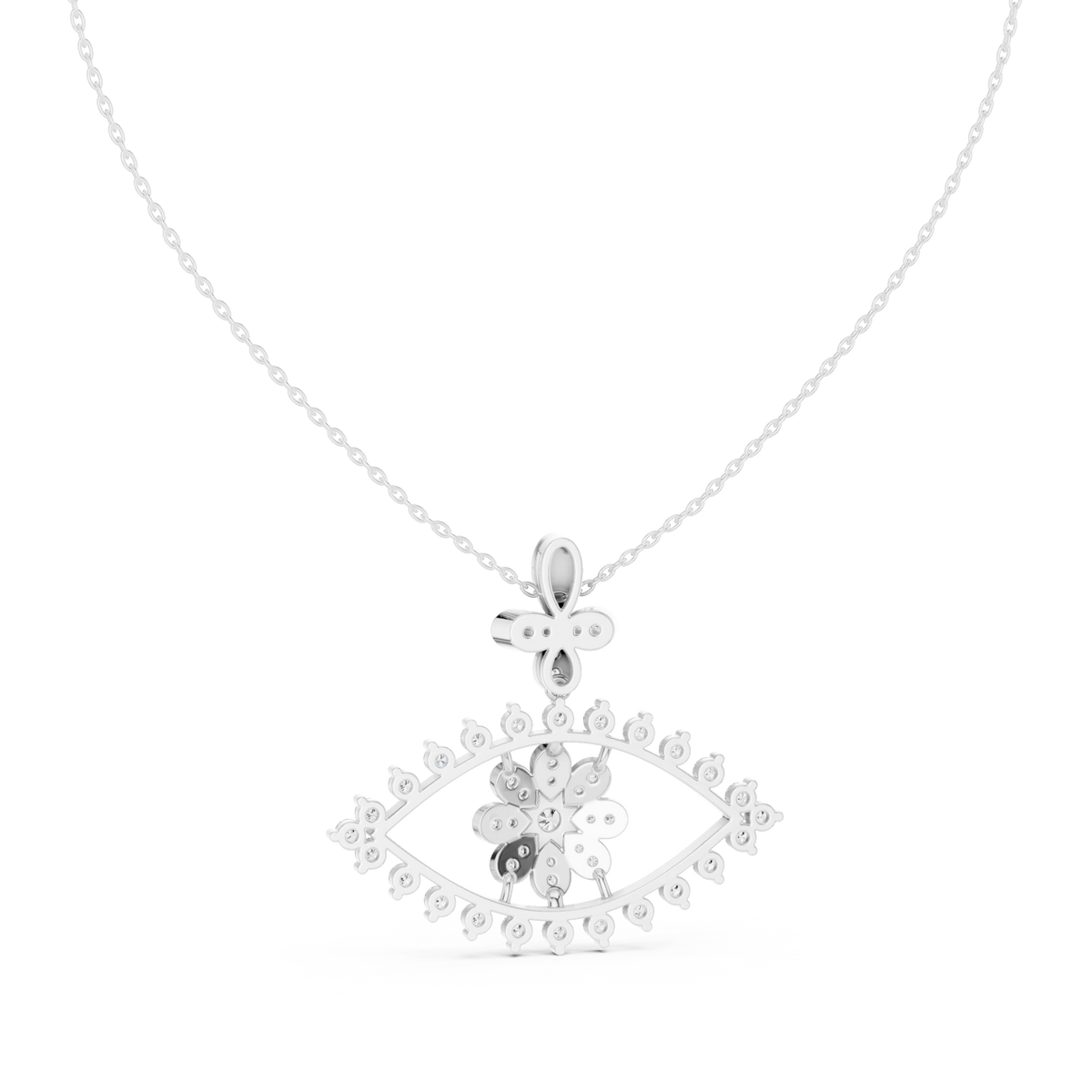 Evil Eye Flower Moissanite Drop Pendant in white 925 sterling silver, view 4