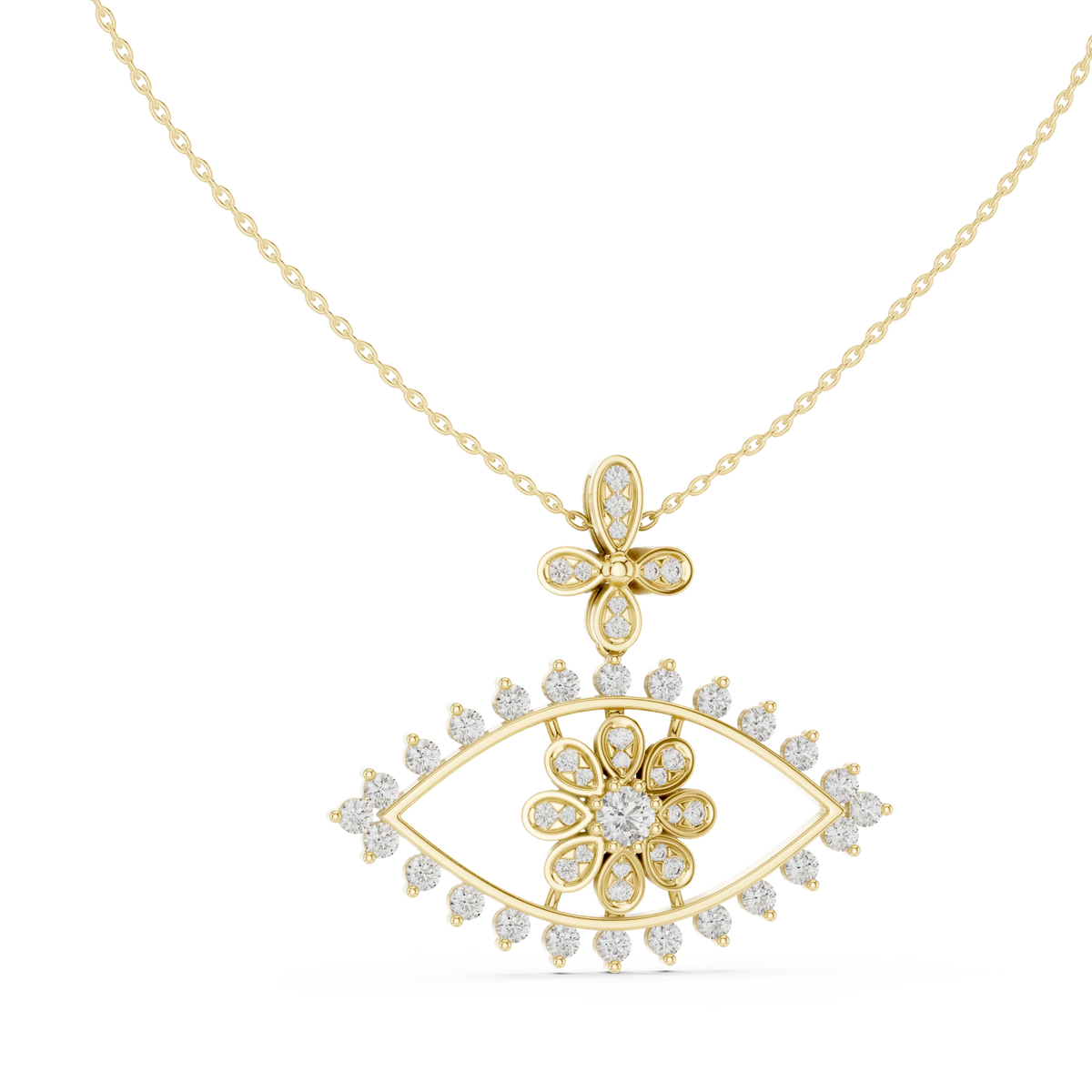 Evil Eye Flower Moissanite Drop Pendant in yellow 925 sterling silver, view 1