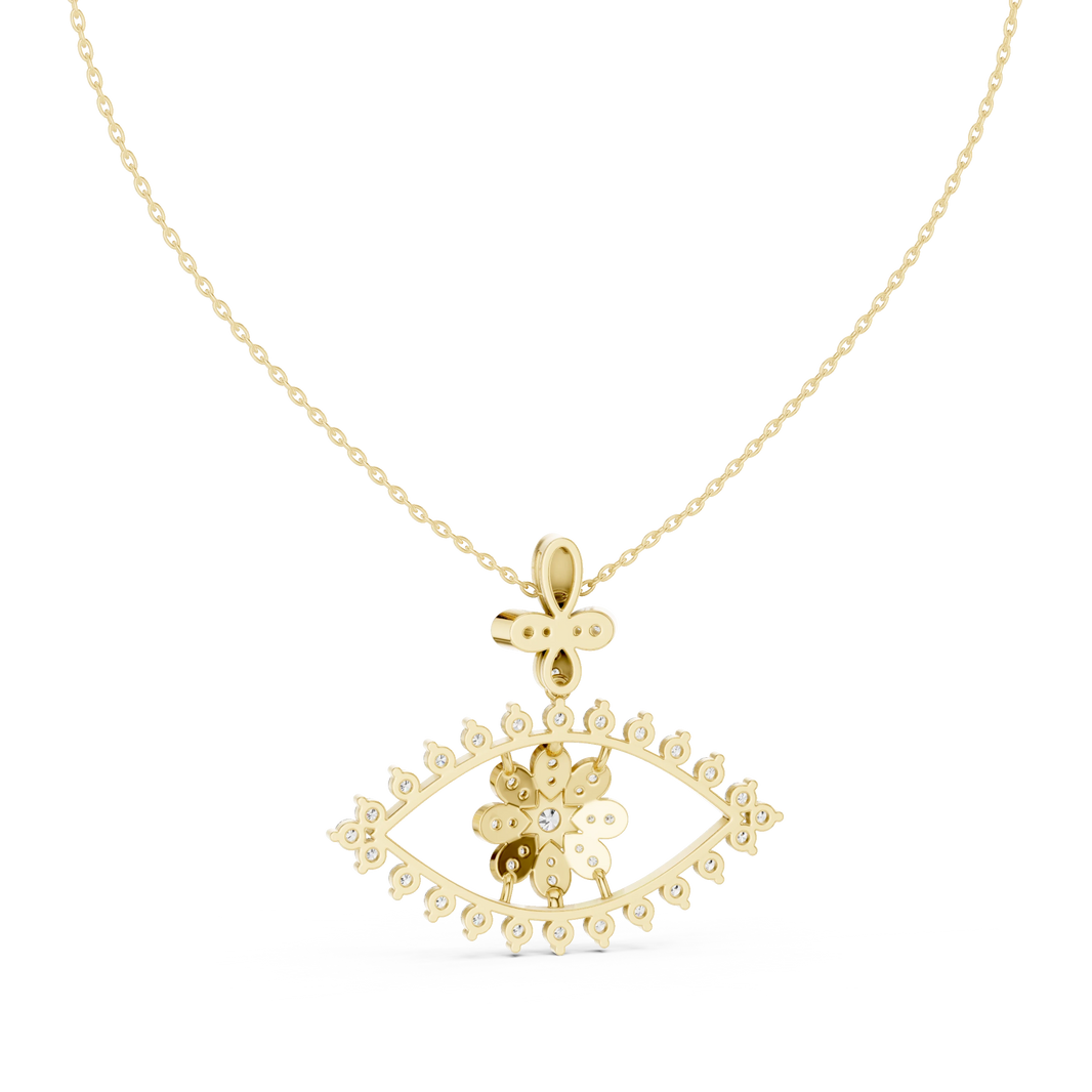 Evil Eye Flower Moissanite Drop Pendant in yellow 925 sterling silver, view 4