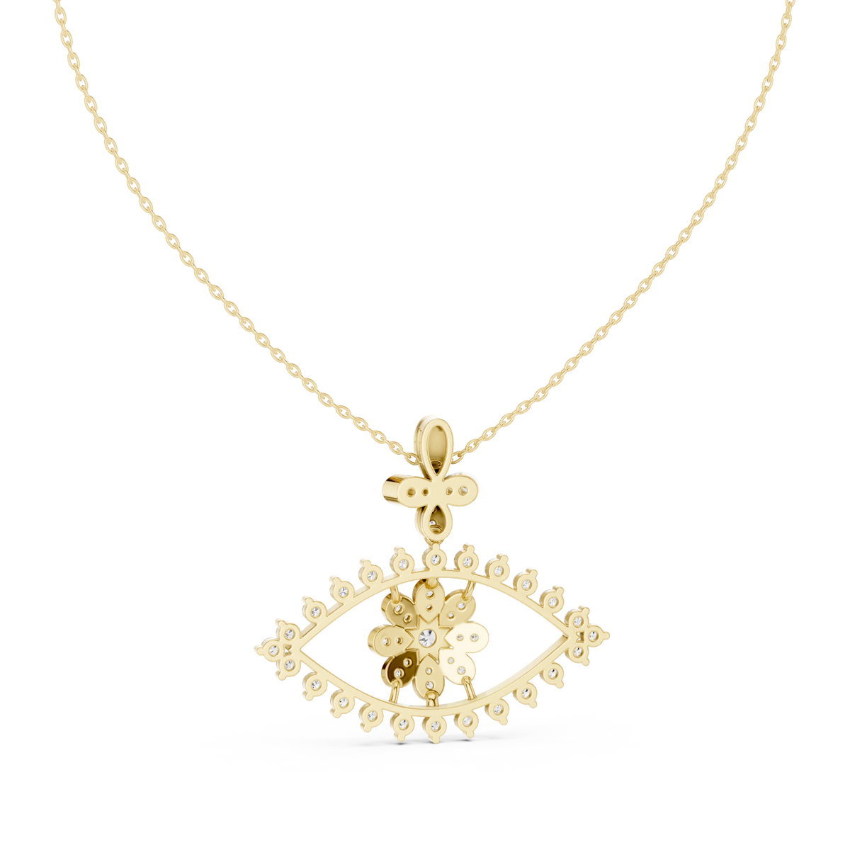 Evil Eye Flower Moissanite Drop Pendant in yellow 925 sterling silver, view 4