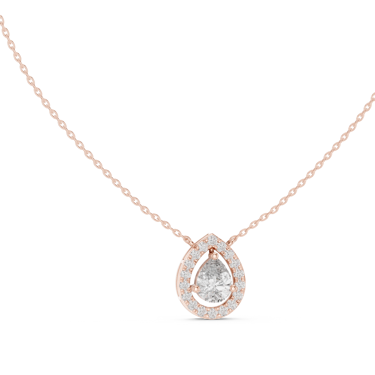 Pear Halo Moissanite Station Pendant in rose 925 sterling silver, view 1