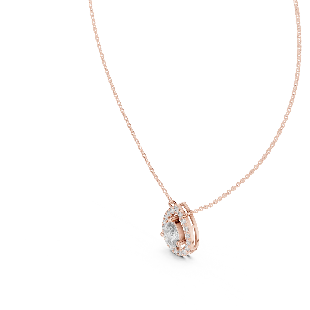 Pear Halo Moissanite Station Pendant in rose 925 sterling silver, view 2