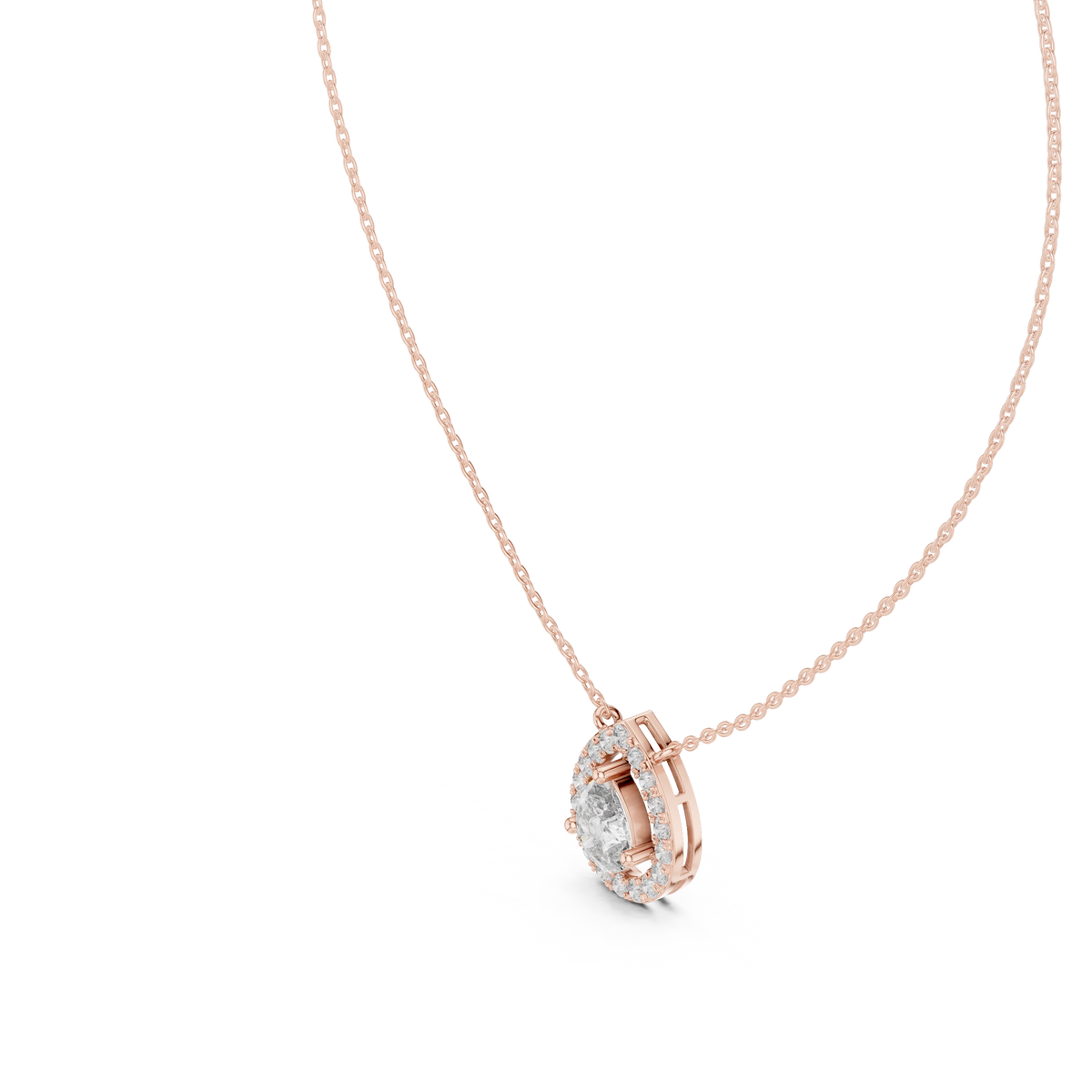 Pear Halo Moissanite Station Pendant in rose 925 sterling silver, view 2