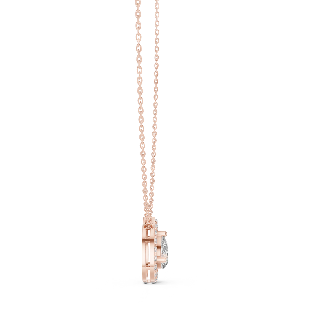 Pear Halo Moissanite Station Pendant in rose 925 sterling silver, view 3