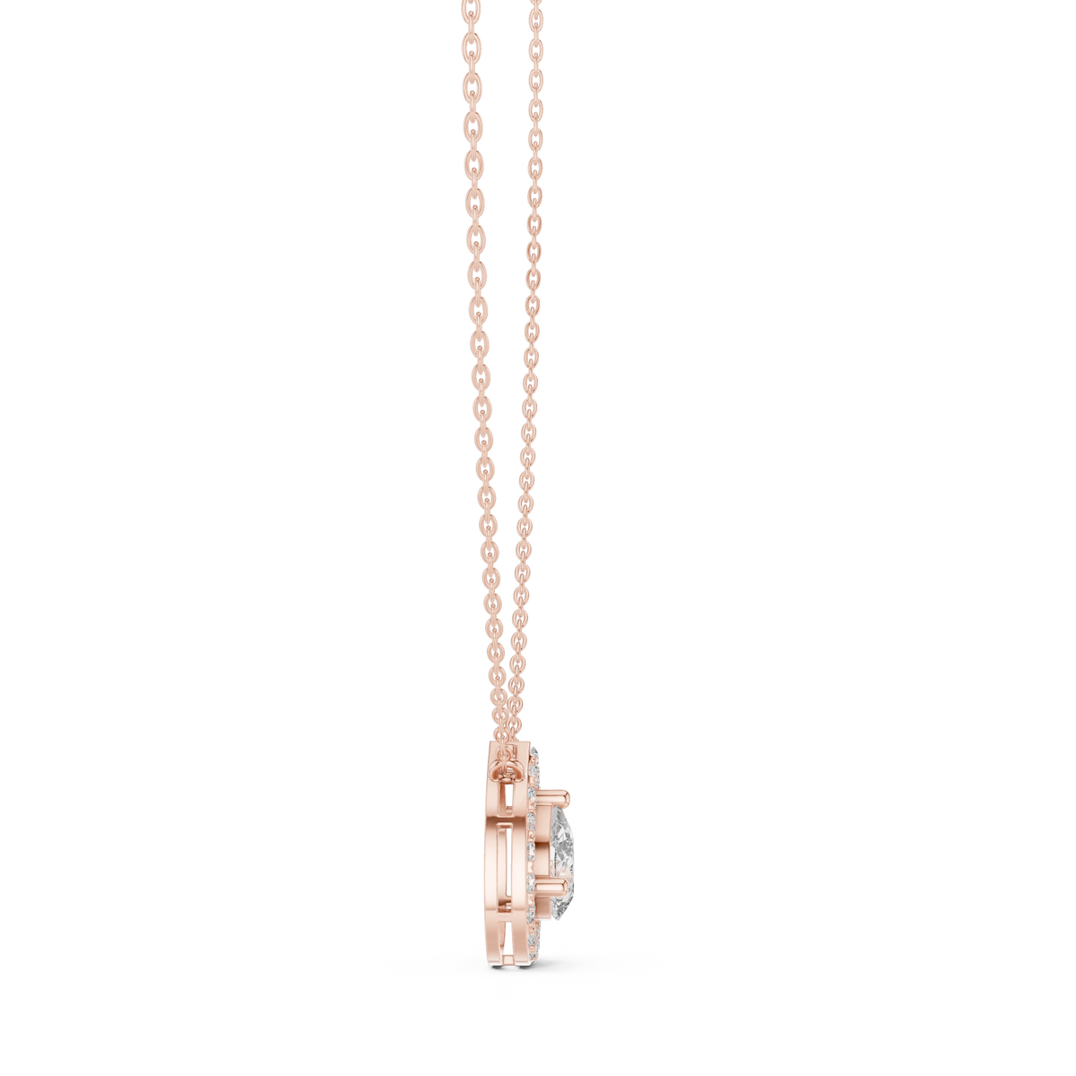 Pear Halo Moissanite Station Pendant in rose 925 sterling silver, view 3