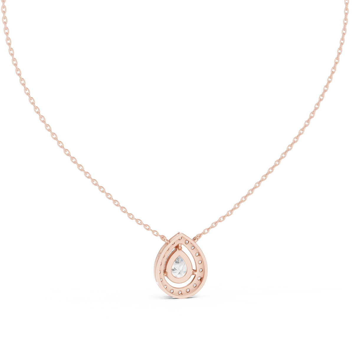 Pear Halo Moissanite Station Pendant in rose 925 sterling silver, view 4