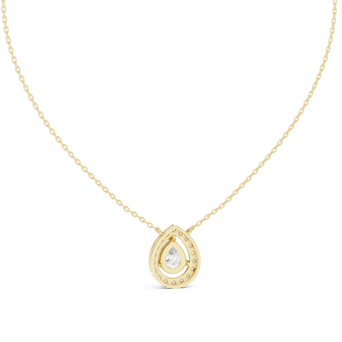 Pear Halo Moissanite Station Pendant in yellow 925 sterling silver, view 4