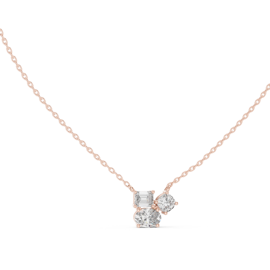 Mixed Shape Three Stone Cluster Moissanite Pendant in rose 925 sterling silver, view 1