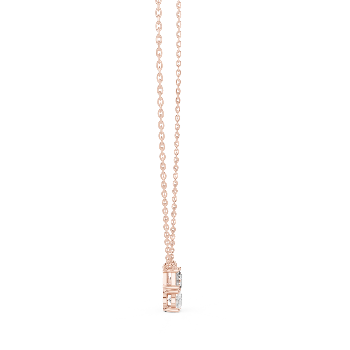 Mixed Shape Three Stone Cluster Moissanite Pendant in rose 925 sterling silver, view 3