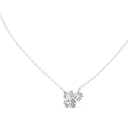 Mixed Shape Three Stone Cluster Moissanite Pendant in white 925 sterling silver, view 1