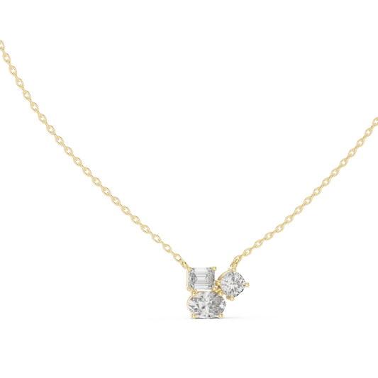 Mixed Shape Three Stone Cluster Moissanite Pendant in yellow 925 sterling silver, view 1