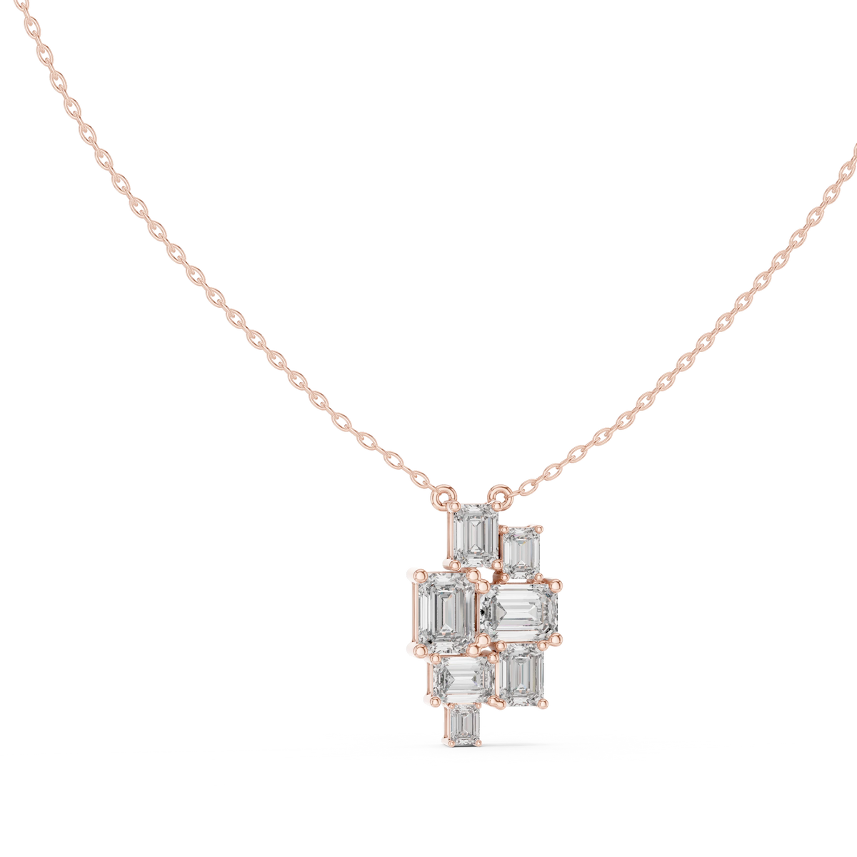 Emerald Cut Mosaic Cluster Moissanite Pendant in rose 925 sterling silver, view 1