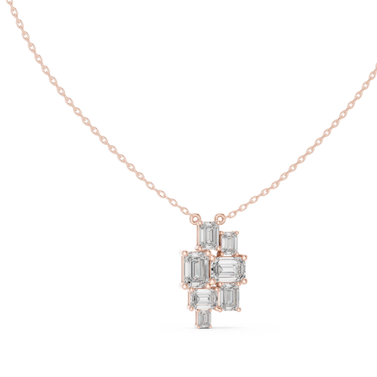 Emerald Cut Mosaic Cluster Moissanite Pendant in rose 925 sterling silver, view 1