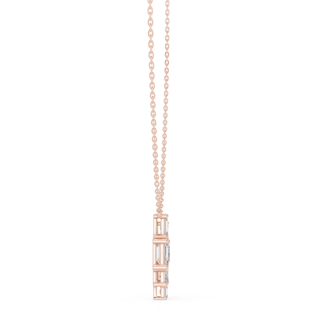 Emerald Cut Mosaic Cluster Moissanite Pendant in rose 925 sterling silver, view 3