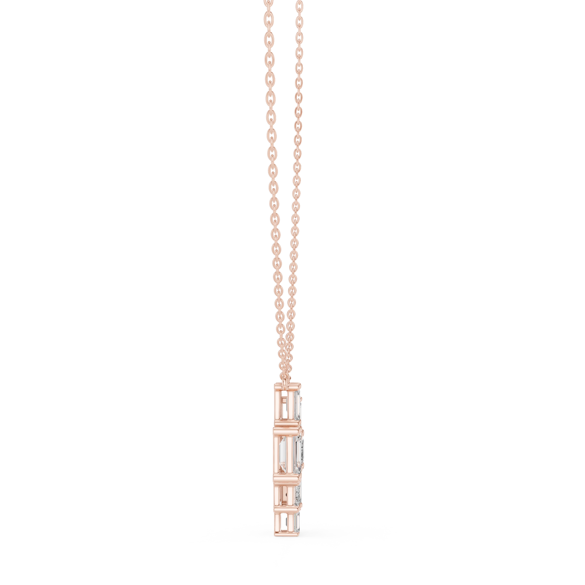 Emerald Cut Mosaic Cluster Moissanite Pendant in rose 925 sterling silver, view 3