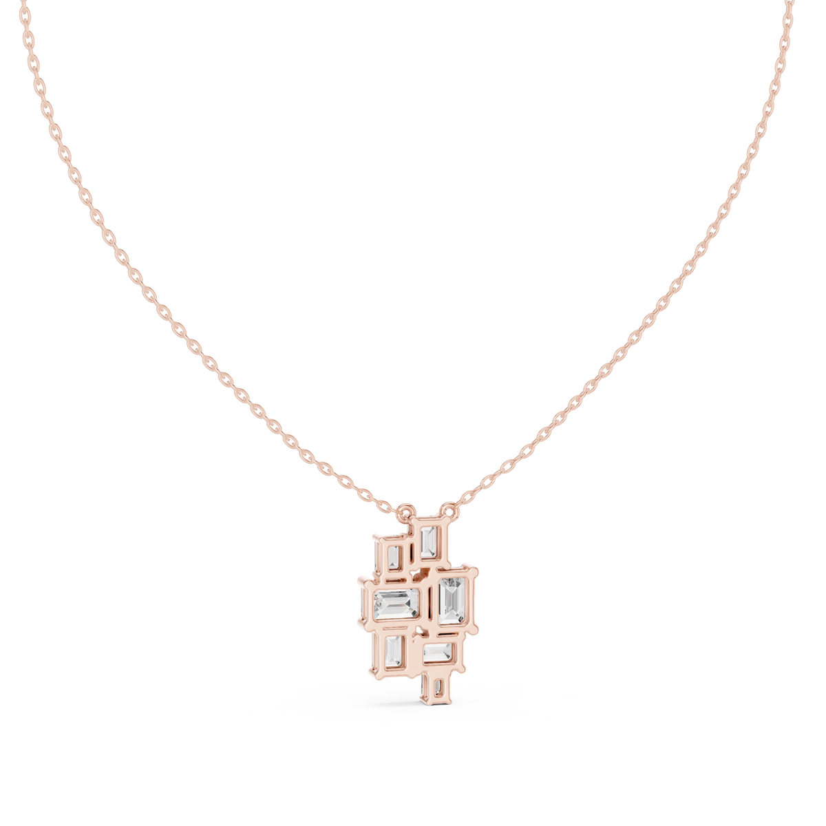 Emerald Cut Mosaic Cluster Moissanite Pendant in rose 925 sterling silver, view 4
