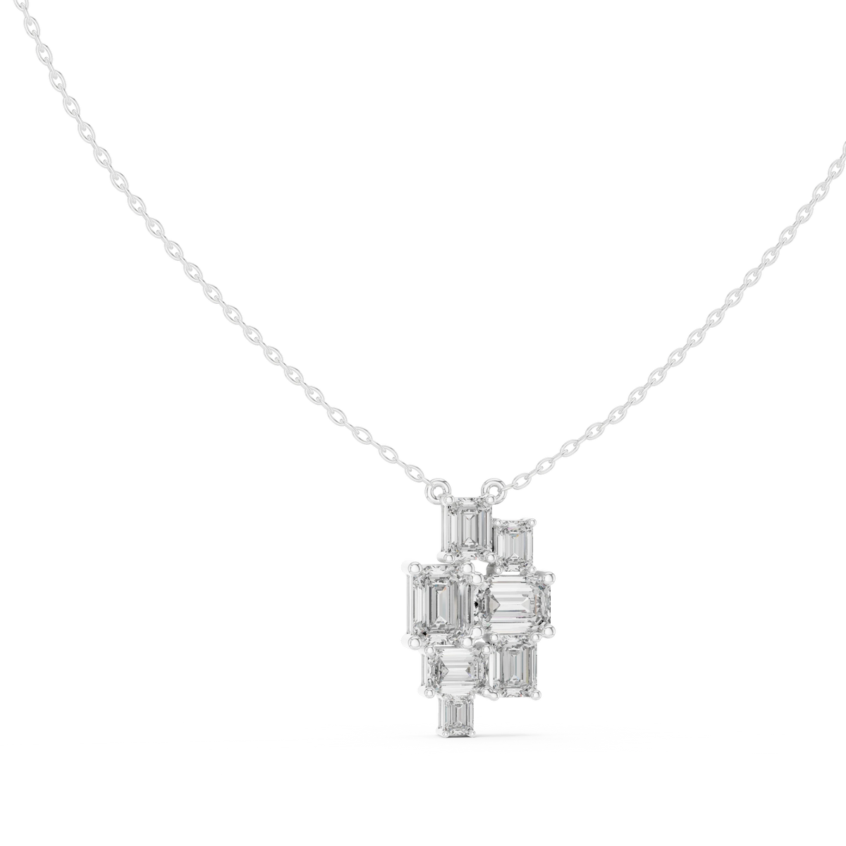 Emerald Cut Mosaic Cluster Moissanite Pendant in white 925 sterling silver, view 1