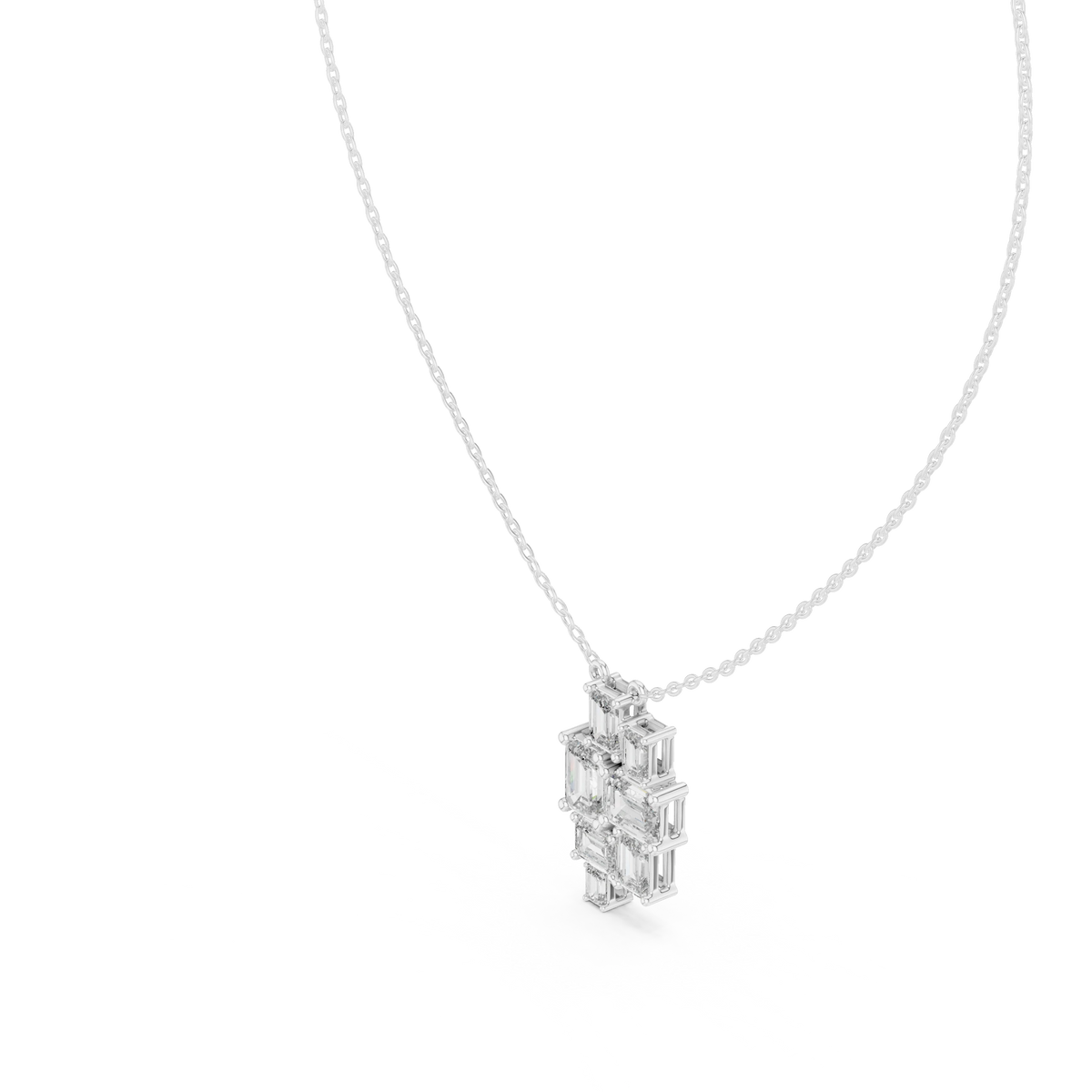 Emerald Cut Mosaic Cluster Moissanite Pendant in white 925 sterling silver, view 2