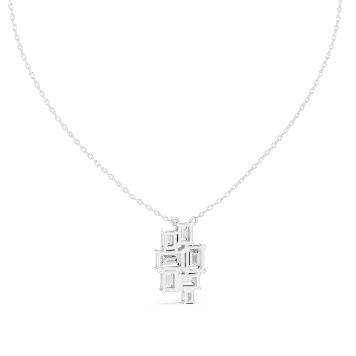 Emerald Cut Mosaic Cluster Moissanite Pendant in white 925 sterling silver, view 4